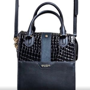 Spartina 449 Black Leather Croc Satchel Bag